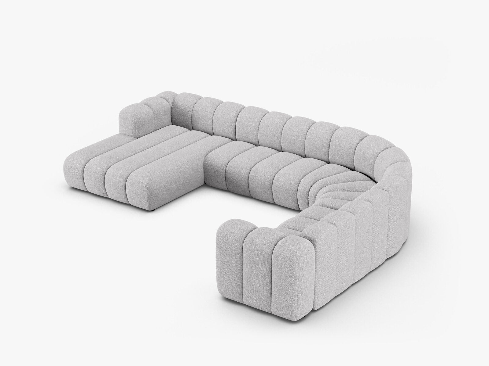 Micadoni Modulares Panorama Ecksofa Lupine 6-Sitzer Rechts Boucle Baloo Hellgrau