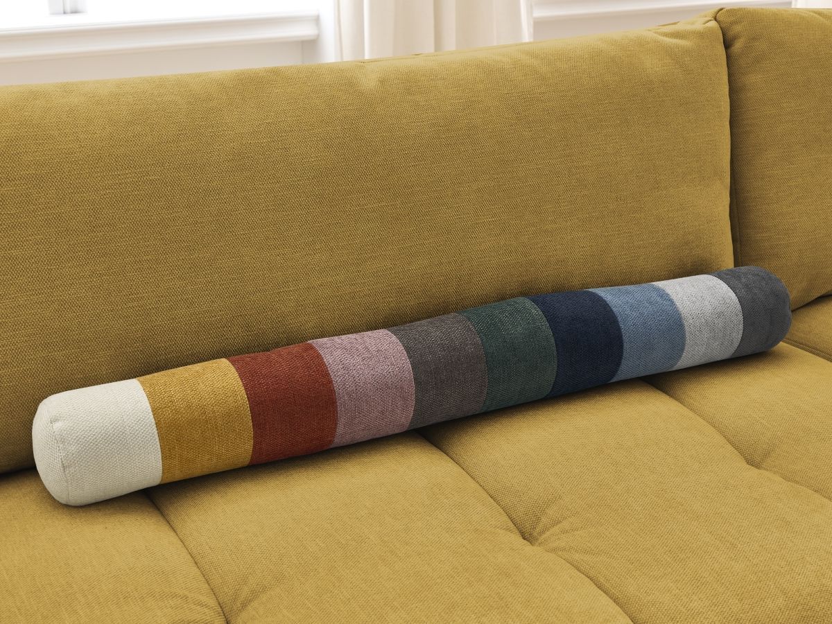 Bobochic Fuji Ecksofa mit Schlaffunktion und Bettkasten und Pouf 282 × 204 cm Stoff Gelb Ecke rechts