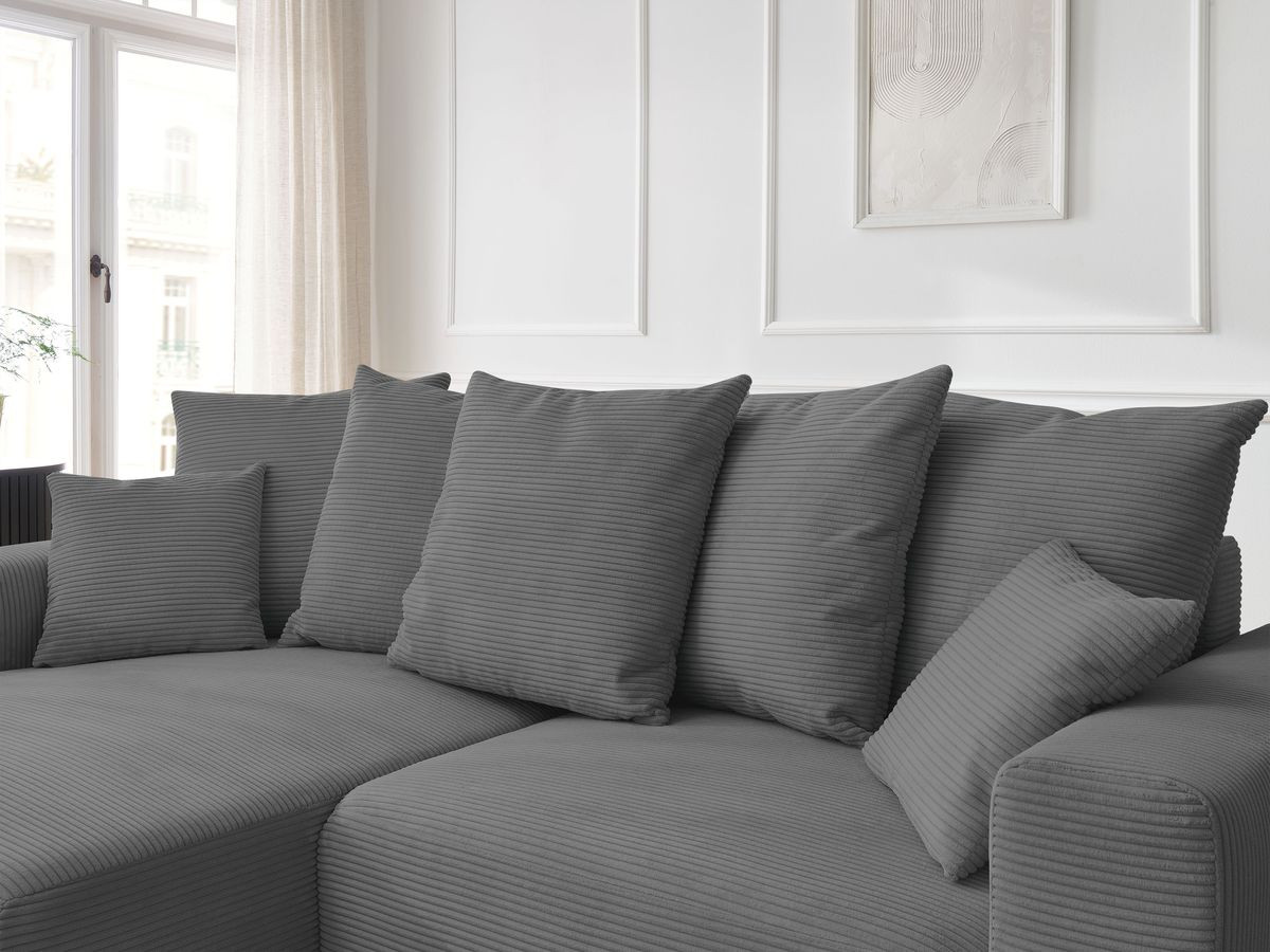 Bobochic Atilla Ecksofa mit Schlaffunktion und Bettkasten Cordsamt Dunkelgrau Ecke links
