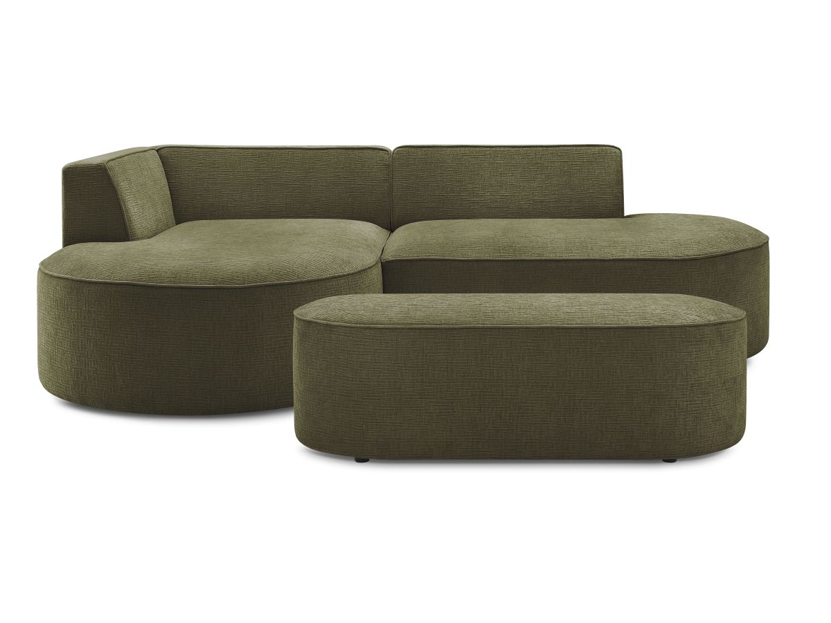 Bobochic Rousseau Ecksofa mit Pouf Strukturstoff Grün Ecke links