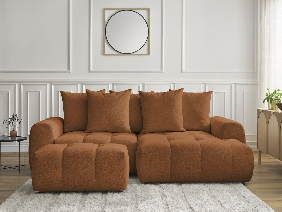 Bobochic Roxelane Ecksofa mit Schlaffunktion und Bettkasten und Pouf 258 × 150 cm Melange-Stoff Orange Ecke rechts