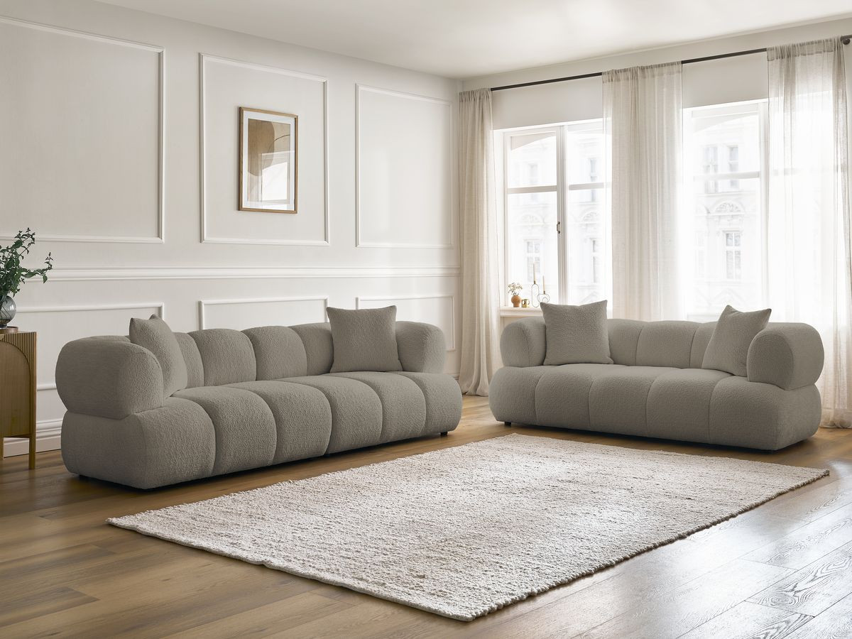 Bobochic Pamira Sofa 5-Sitzer Bouclé-Stoff Taupe