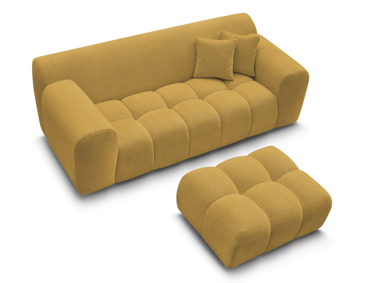 Bobochic Melisse Sofa 2-Sitzer mit Pouf Melange-Stoff Gelb