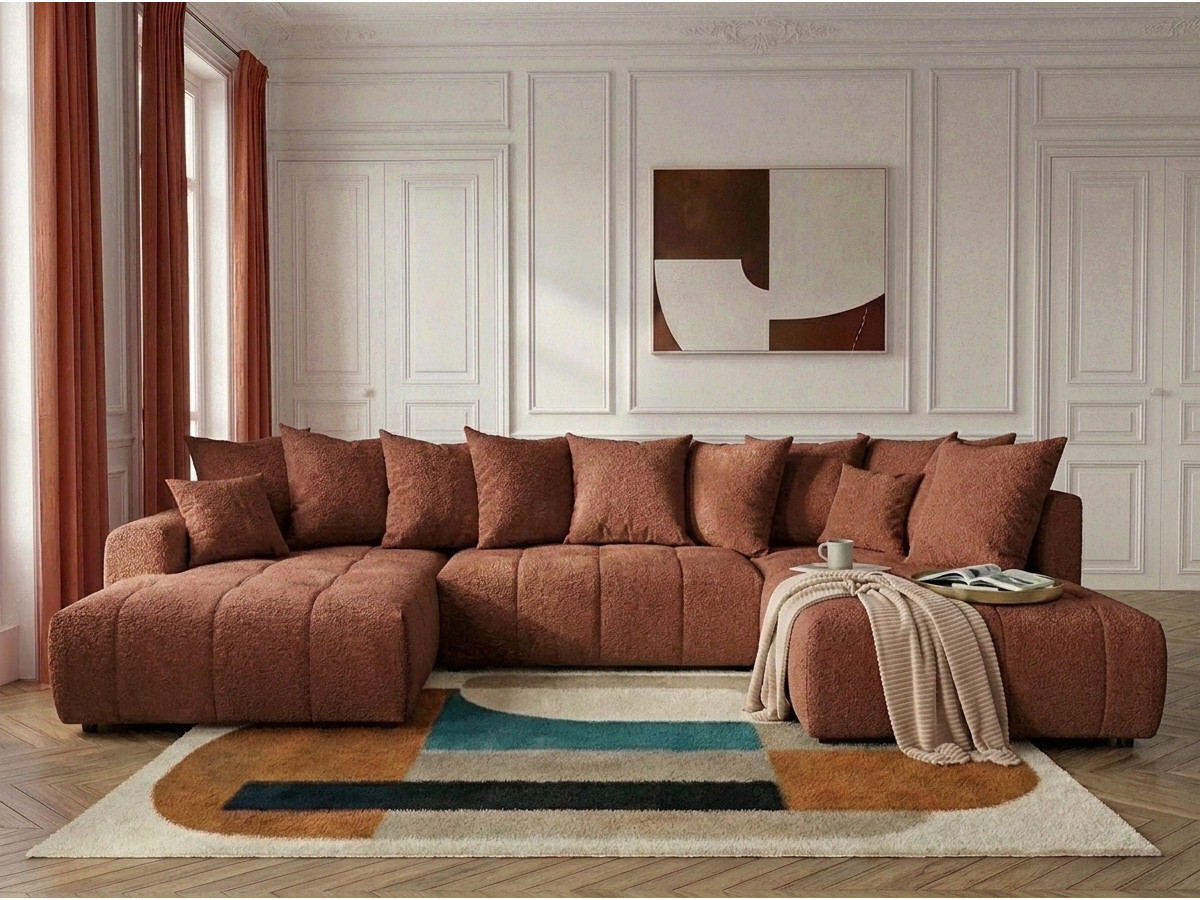 Bobochic Roxelane Wohnlandschaft Bouclé-Stoff Orange Ecke links