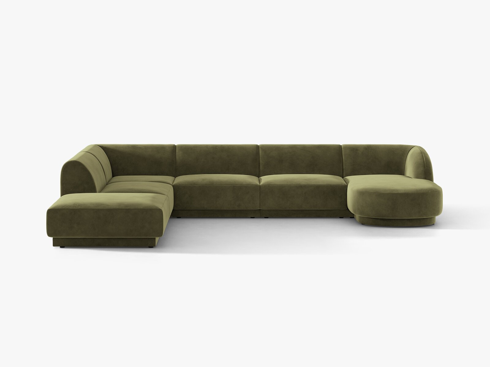 Micadoni Panorama-Ecksofa Miley 6-Sitzer Links Samt Bluvel Grün