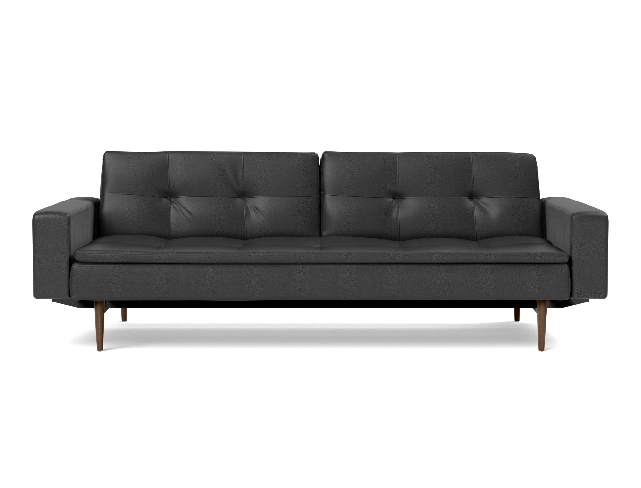 Schlafsofa Dublexo mit Armlehnen Lederoptik Faunal 550-Black Beine Styletto Eiche dunkel