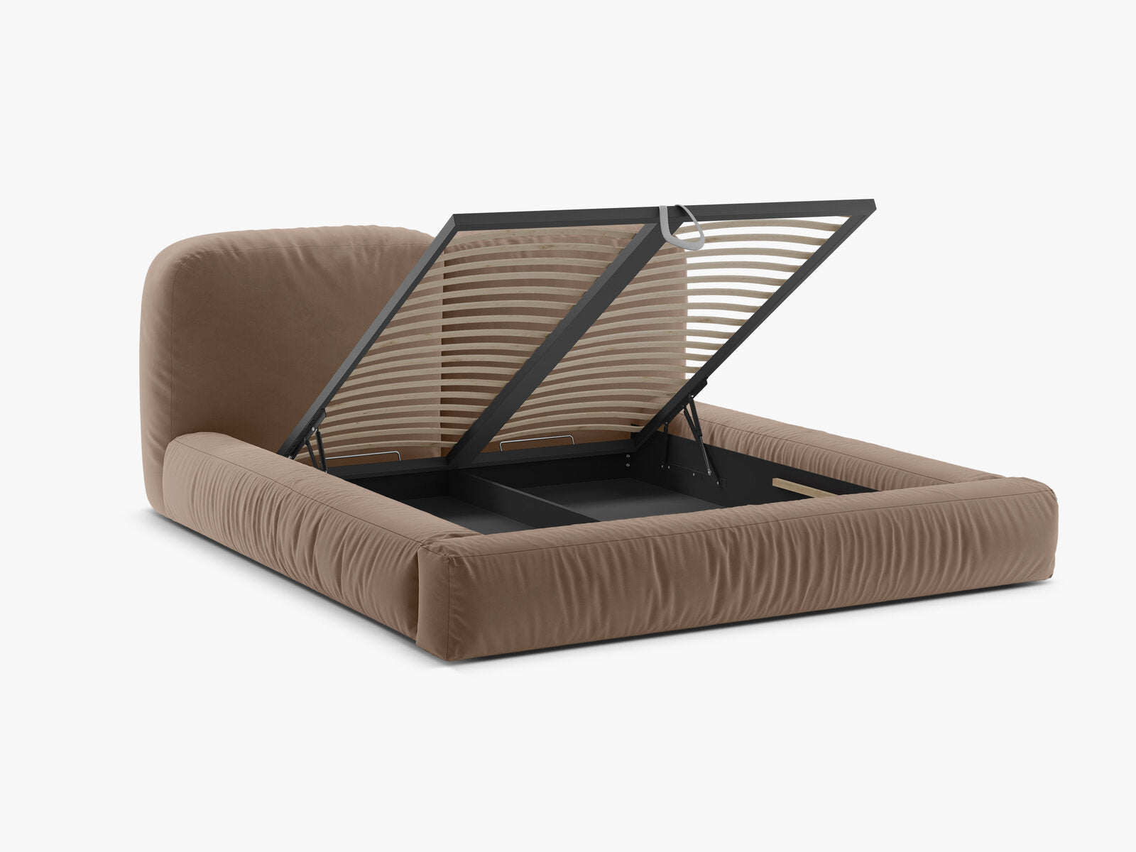Micadoni Stauraumbett mit Kopfteil Martina Samt Vogue Dunkelbeige 200x200