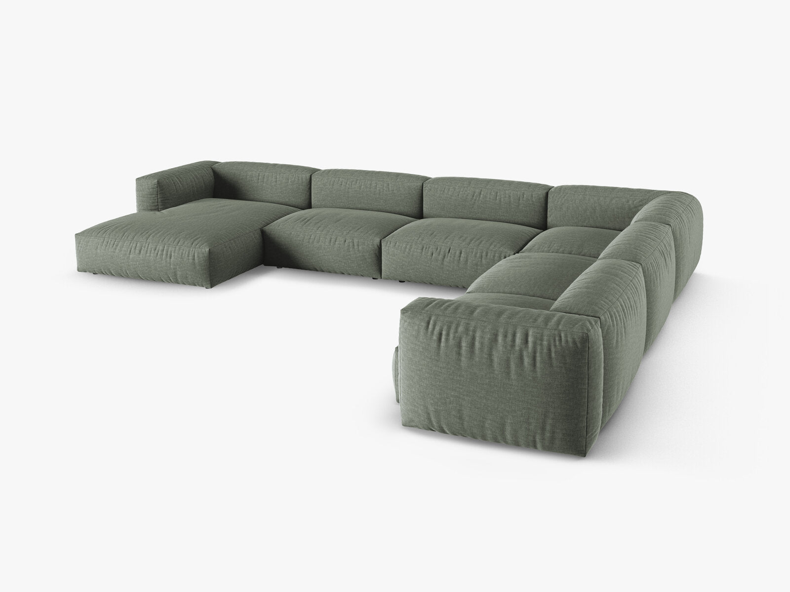 Micadoni modulares Ecksofa XL Martina 6-Sitzer 90cm Sitztiefe Rechts Strukturierter Stoff Boston Moßgrün