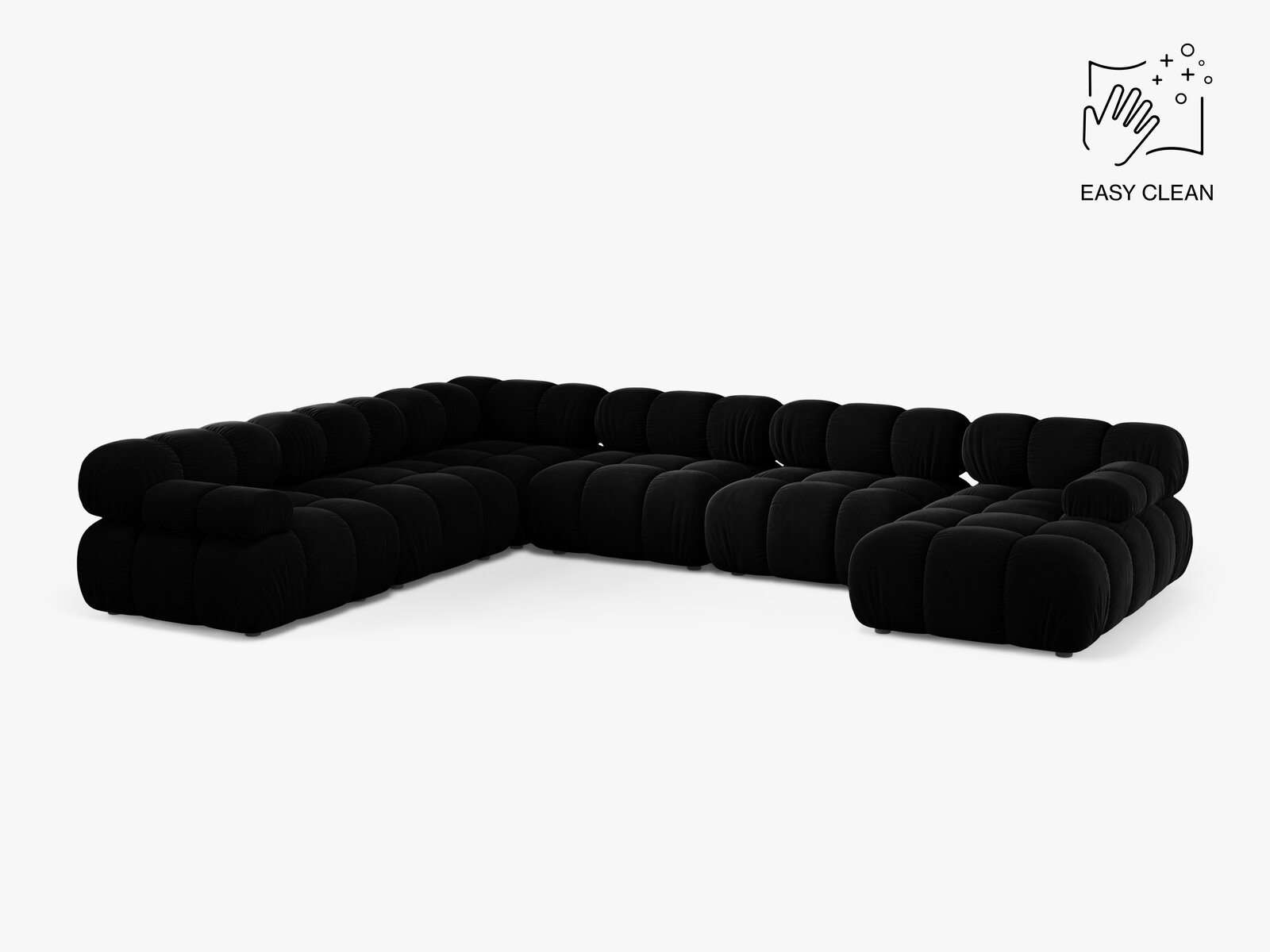 Micadoni Modulares Panorama Ecksofa Bellis 8-Sitzer Links Samt Venus Schwarz