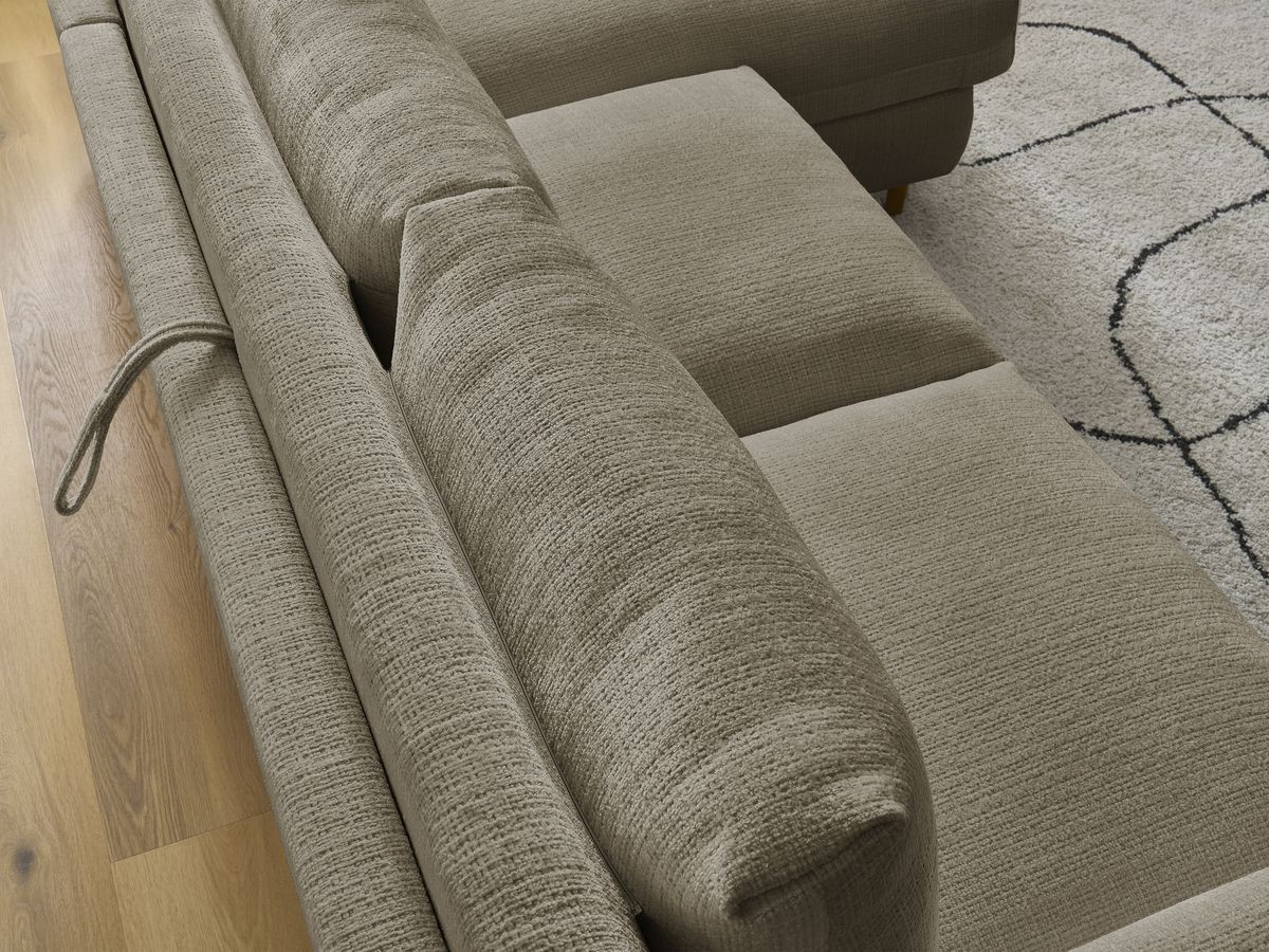 Bobochic Cocoone Ecksofa mit Schlaffunktion und Bettkasten Strukturstoff Taupe, Liegefläche 140 × 200 cm