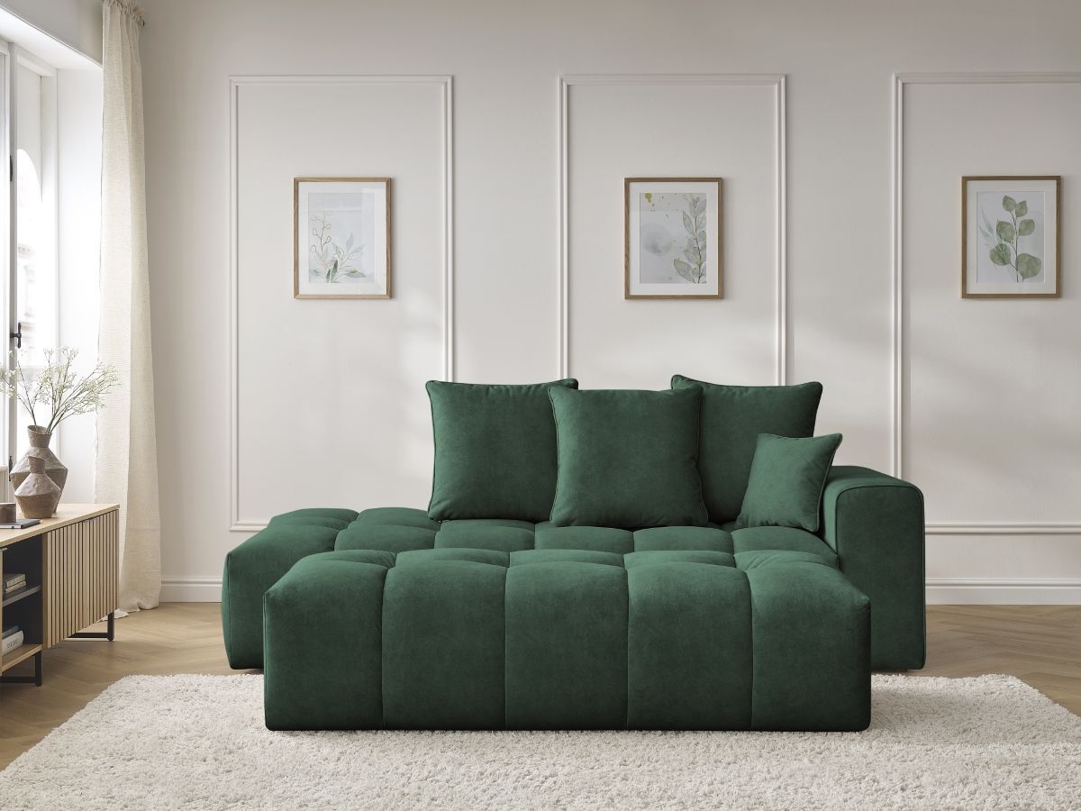 Bobochic Mont-blanc Sofa 5-Sitzer mit Pouf Samt Grün Armlehne rechts