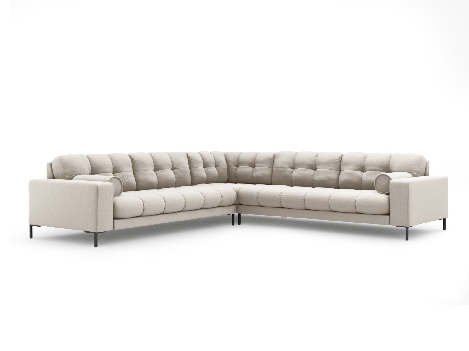 Cosmopolitan Design Symmetrisches Ecksofa Bali 6-Sitzer Strukturierter Stoff Neve Beige Beine Schwarzes Metall