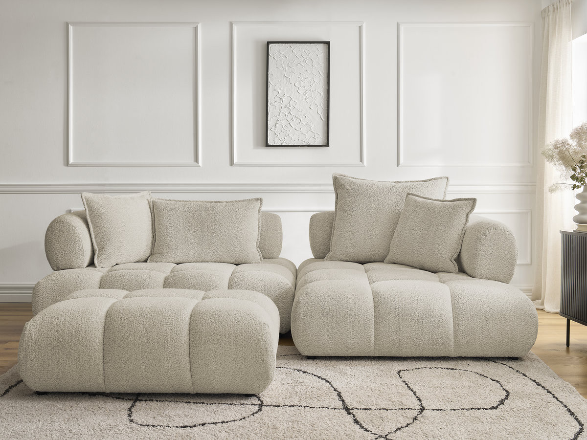 Bobochic Alya Ecksofa mit Pouf Bouclé-Stoff Beige Ecke rechts