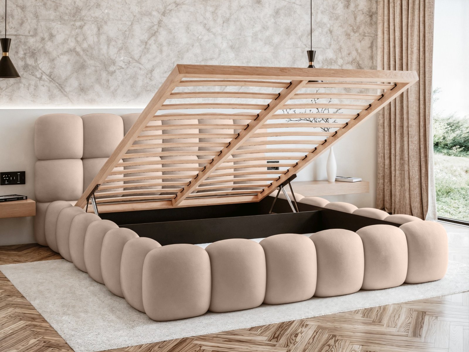 Polsterbett Vento Samtstoff 160x200 mit Holzrahmen Piano 03 Beige
