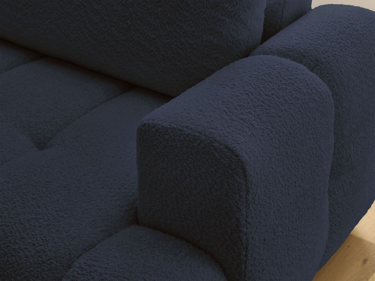 Bobochic Fuji Ecksofa mit Schlaffunktion und Bettkasten und Pouf 282 × 204 cm Bouclé-Stoff Dunkelblau Ecke links