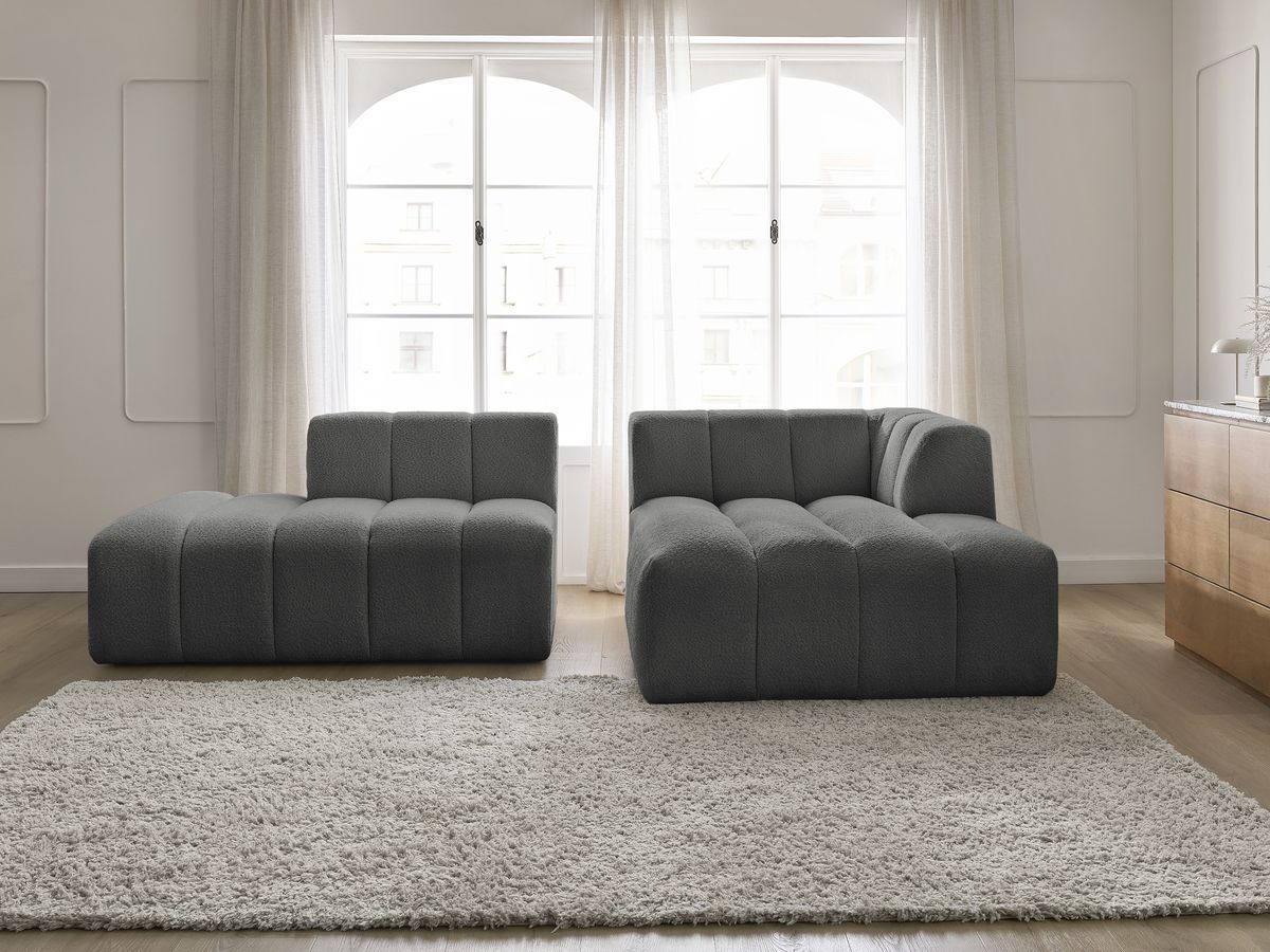Bobochic Annecy Ecksofa Bouclé-Stoff Dunkelgrau Ecke rechts
