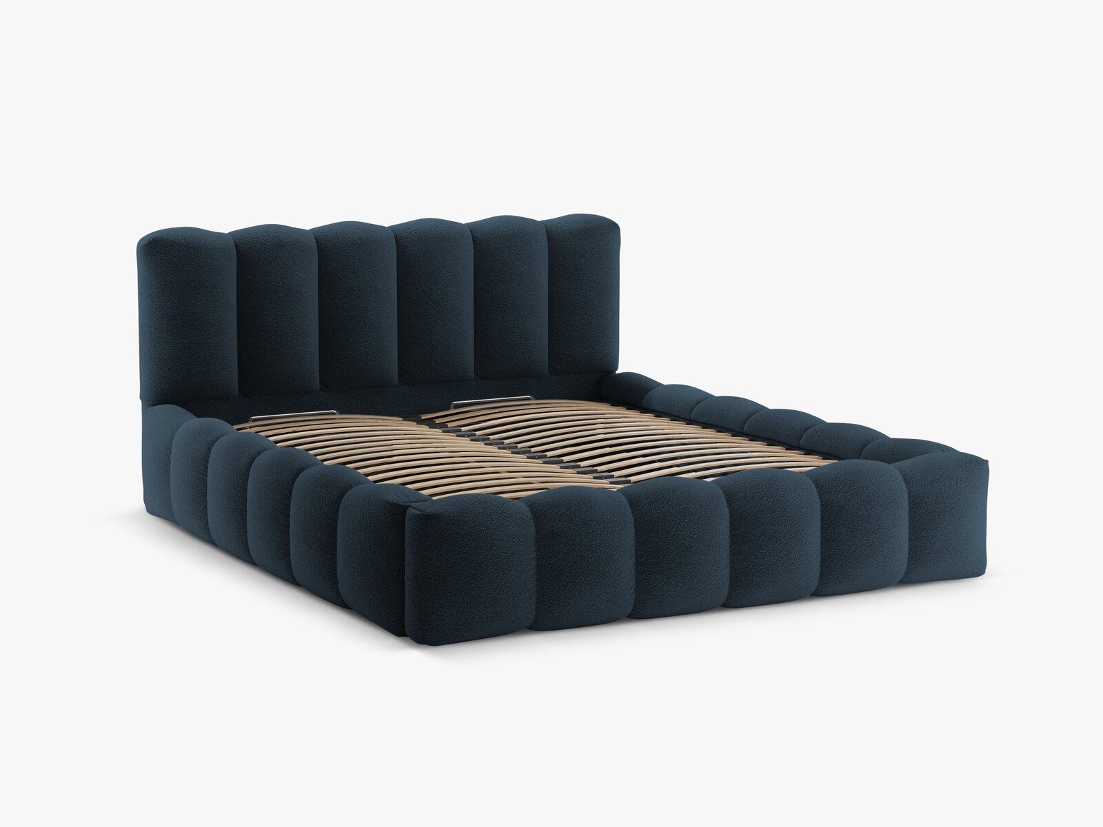 Micadoni Stauraumbett mit Kopfteil Lupine Boucle Baloo Dunkelblau