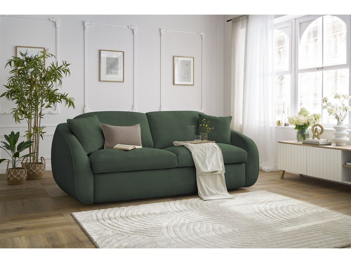 Bobochic Cezanne Schlafsofa 3-Sitzer Stoff Grün, Liegefläche 160 × 194 cm