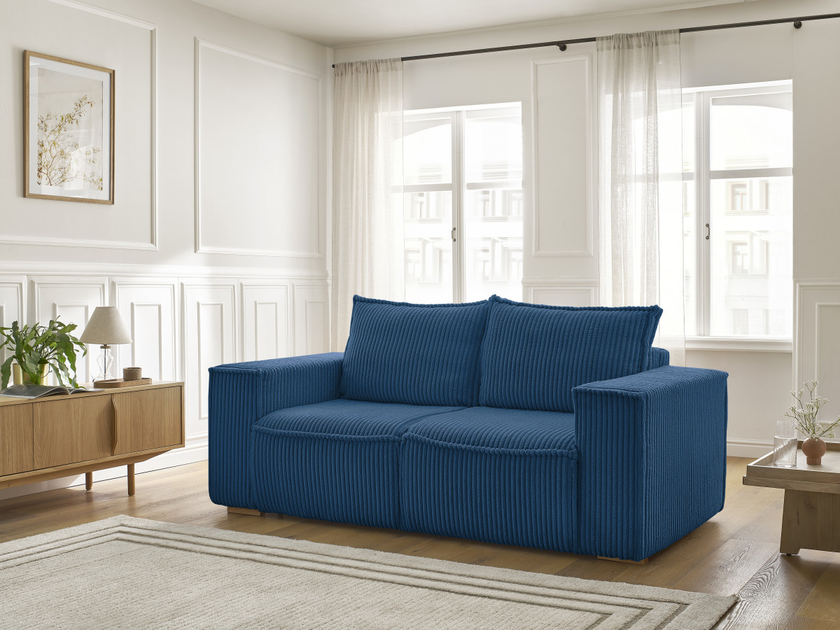 Bobochic Chelsea Schlafsofa 3-Sitzer Cordsamt Dunkelblau, Liegefläche 140 × 200 cm