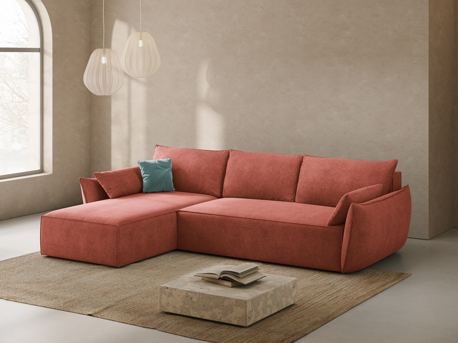Micadoni Kaelle Ecksofa 4-Sitzer mit Schlaffunktion Links Chenille Over The Horizon Terrakotta