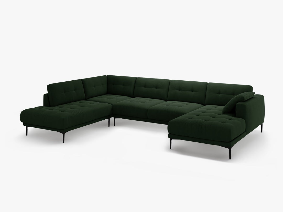 Micadoni Panorama Ecksofa Bemy 7-Sitzer Links Samt Flaschengrün