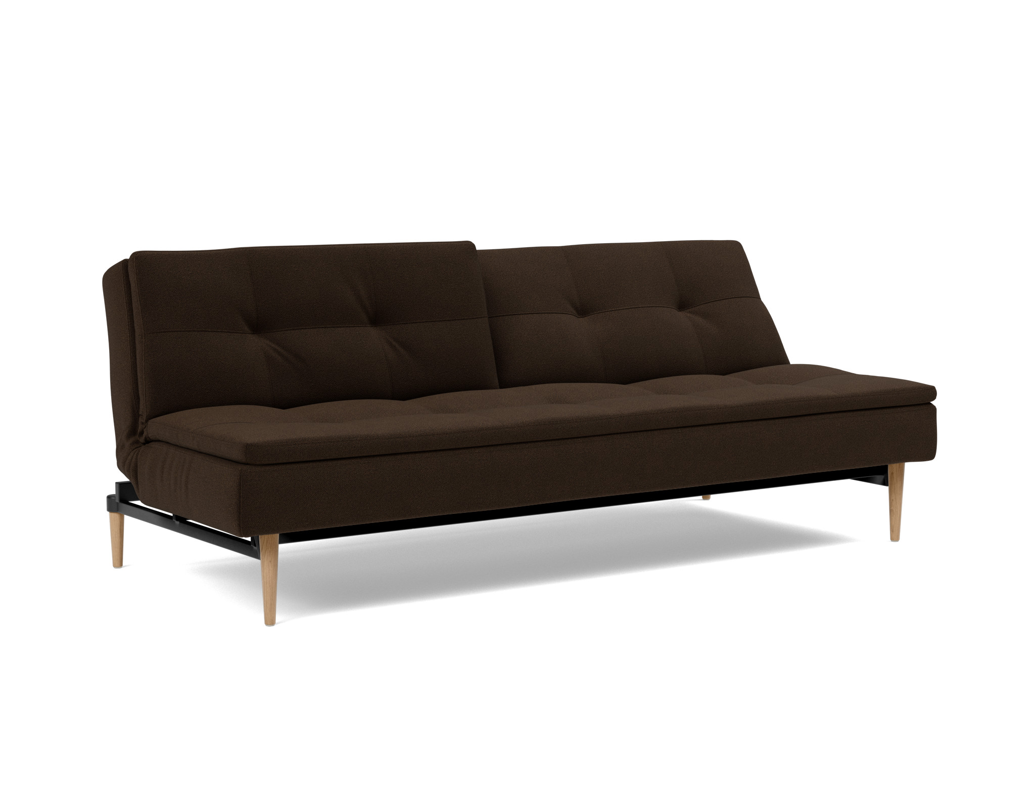 Schlafsofa Dublexo Strukturierter Stoff Taura 358-Chocco Beine Styletto Eiche hell
