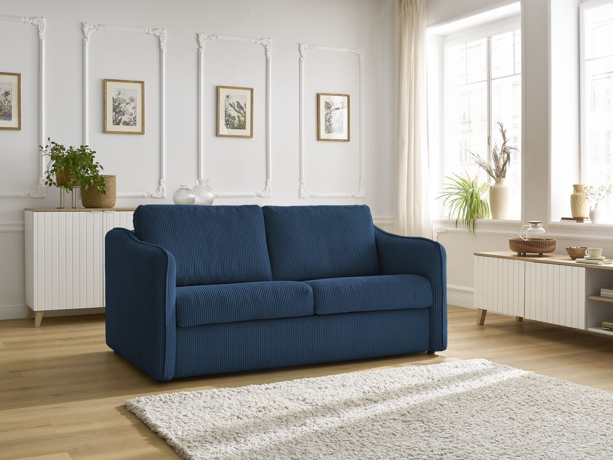 Bobochic Lenny Schlafsofa 3-Sitzer Cordsamt Dunkelblau