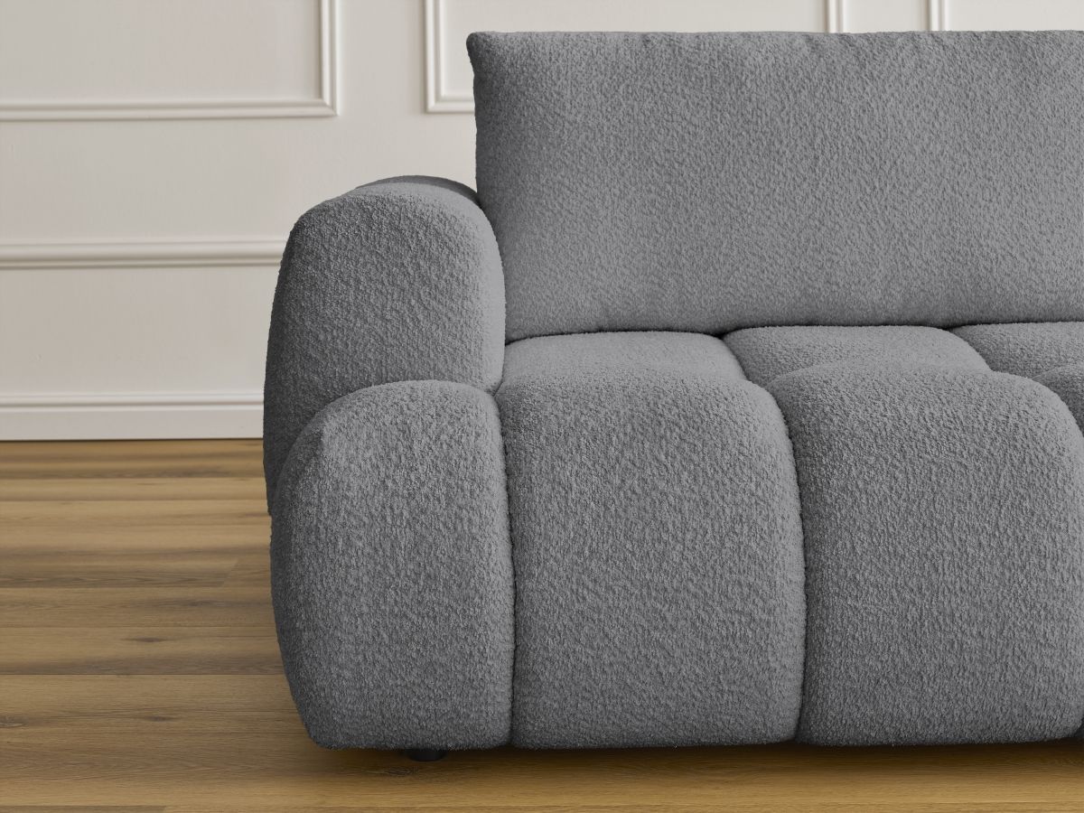 Bobochic Fuji Schlafsofa 3-Sitzer mit Bettkasten und Pouf Bouclé-Stoff Dunkelgrau
