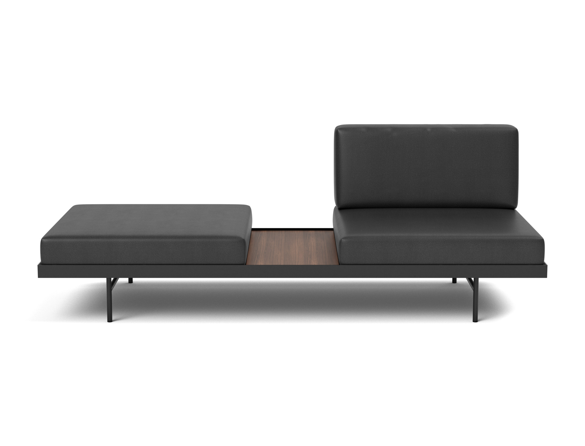 Tagesbett Puri Lederoptik Faunal 550-Black Beine mit Nussbaumtisch
