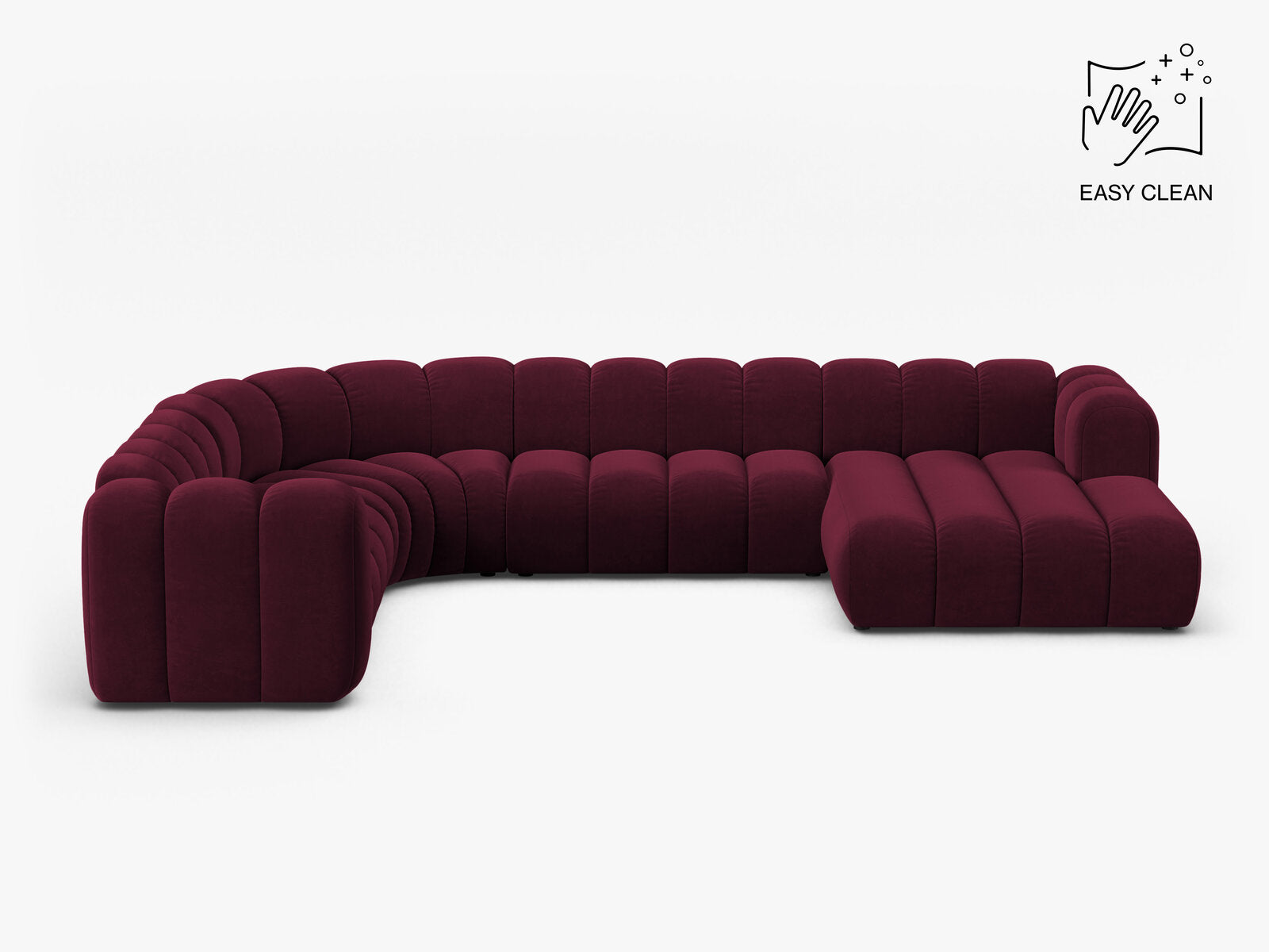 Micadoni Modulares Panorama Ecksofa Lupine 6-Sitzer Links Samt Venus Burgunder
