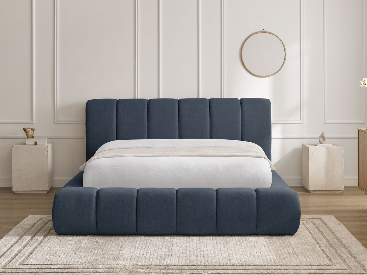 Bobochic Denali Polsterbett mit Bettkasten Stoff Dunkelblau, Liegefläche 140 × 190 cm