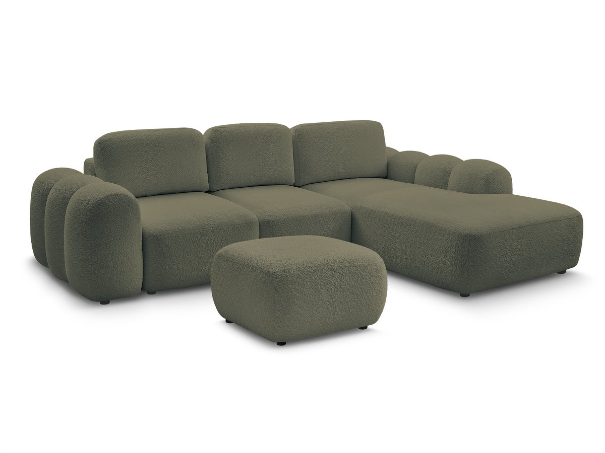 Bobochic Montaigne Ecksofa mit Schlaffunktion und Bettkasten und Pouf 288 × 196 cm Bouclé-Stoff Grün Ecke rechts