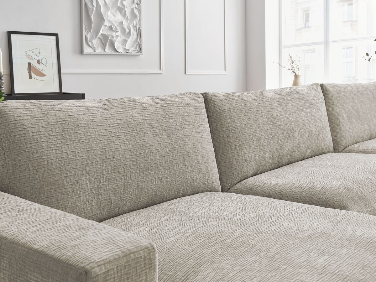 Bobochic Leonard Wohnlandschaft mit Pouf 349 × 159 cm Strukturstoff Beige