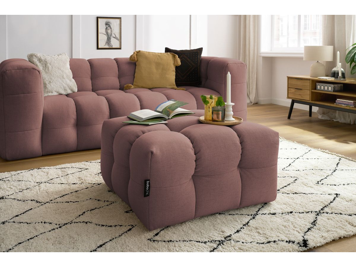 Bobochic Cloud Schlafsofa 3-Sitzer mit Pouf Stoff Rosa