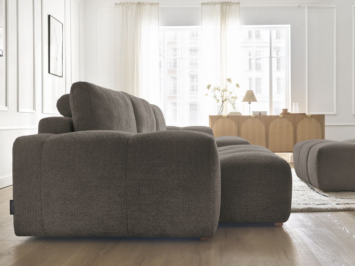 Bobochic Anakin Wohnlandschaft mit Pouf, 3 Kissen Bouclé-Stoff Braun
