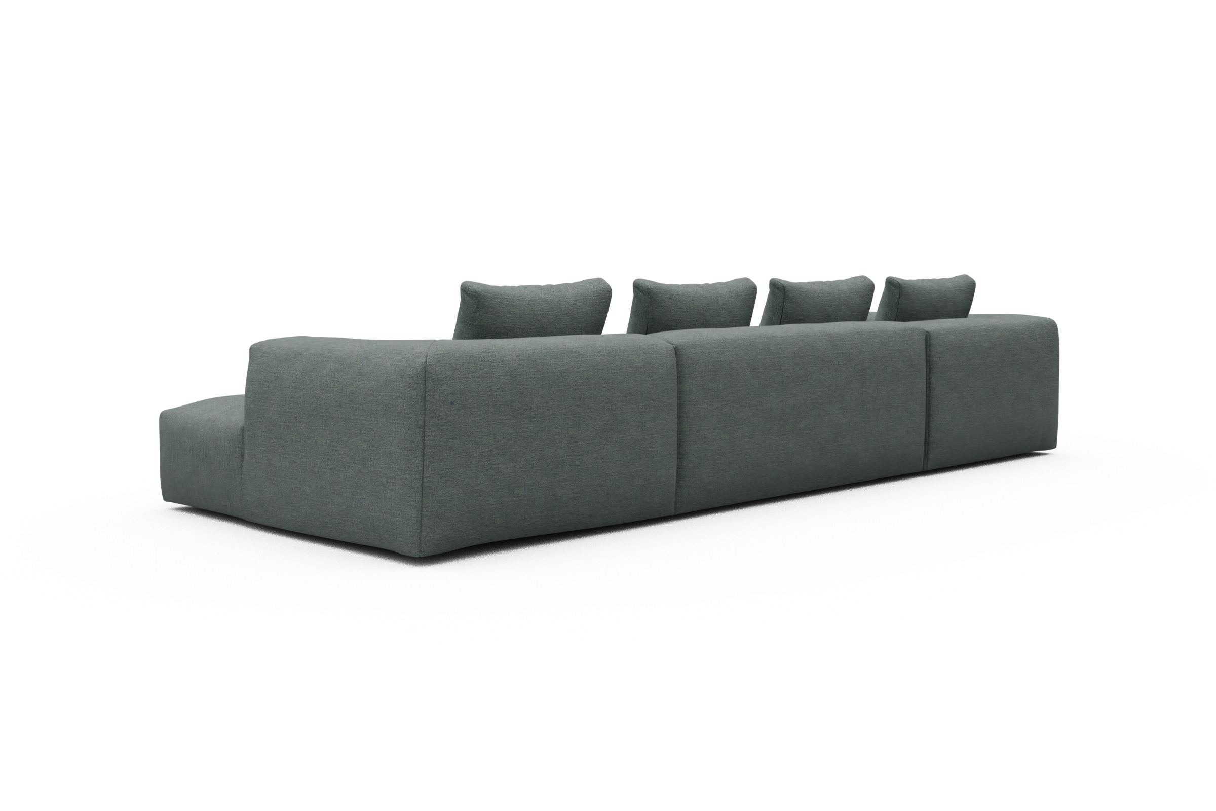 Wohnlandschaft Fred Relax-Ecke links mit 2-Sitzer und Chaiselongue rechts Boucle Carreno 770-Cielo-Blue