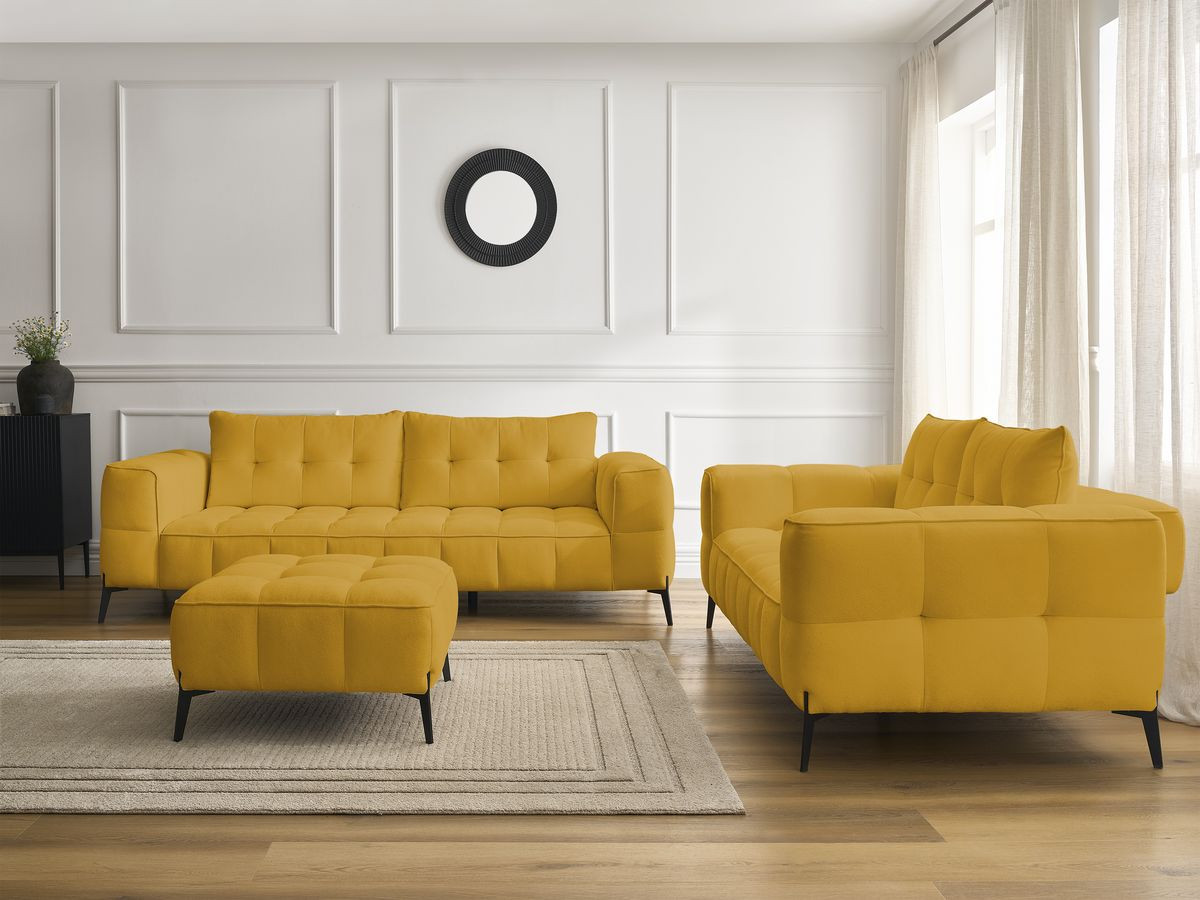Bobochic Anis Sofa-Set 3- und 2-Sitzer mit Pouf Strukturstoff Gelb
