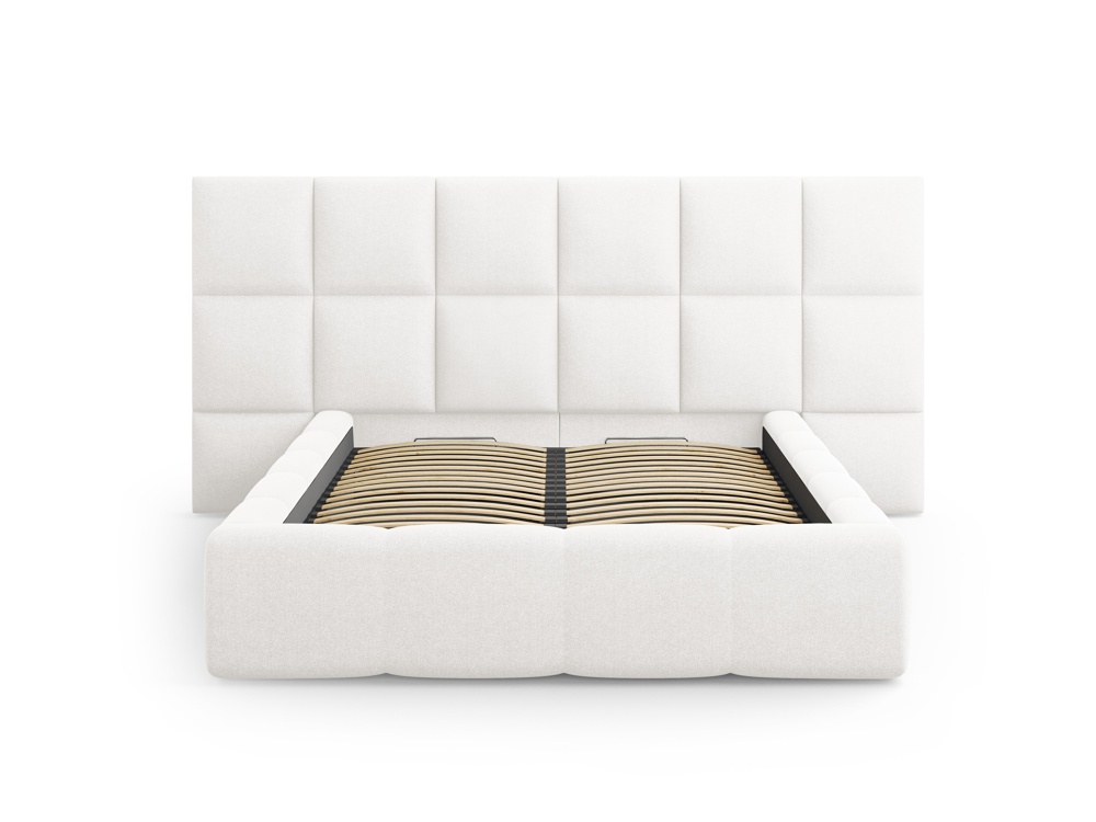 Cosmopolitan Design Stauraumbett mit doppeltem Kopfteil Livigno 160x200 Strukturierter Stoff Solid Weiß