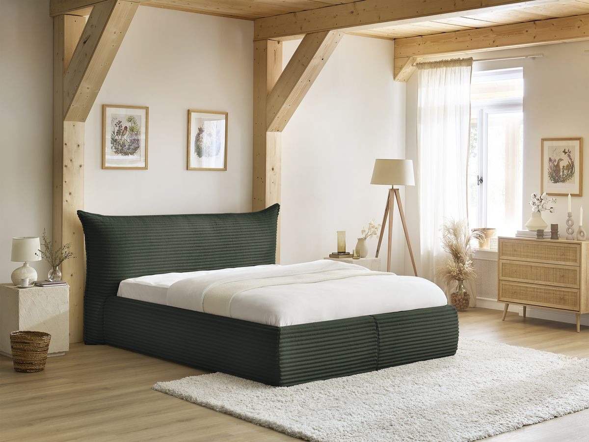 Bobochic Jade Polsterbett mit Bettkasten Cordsamt Grün, Liegefläche 180 × 200 cm