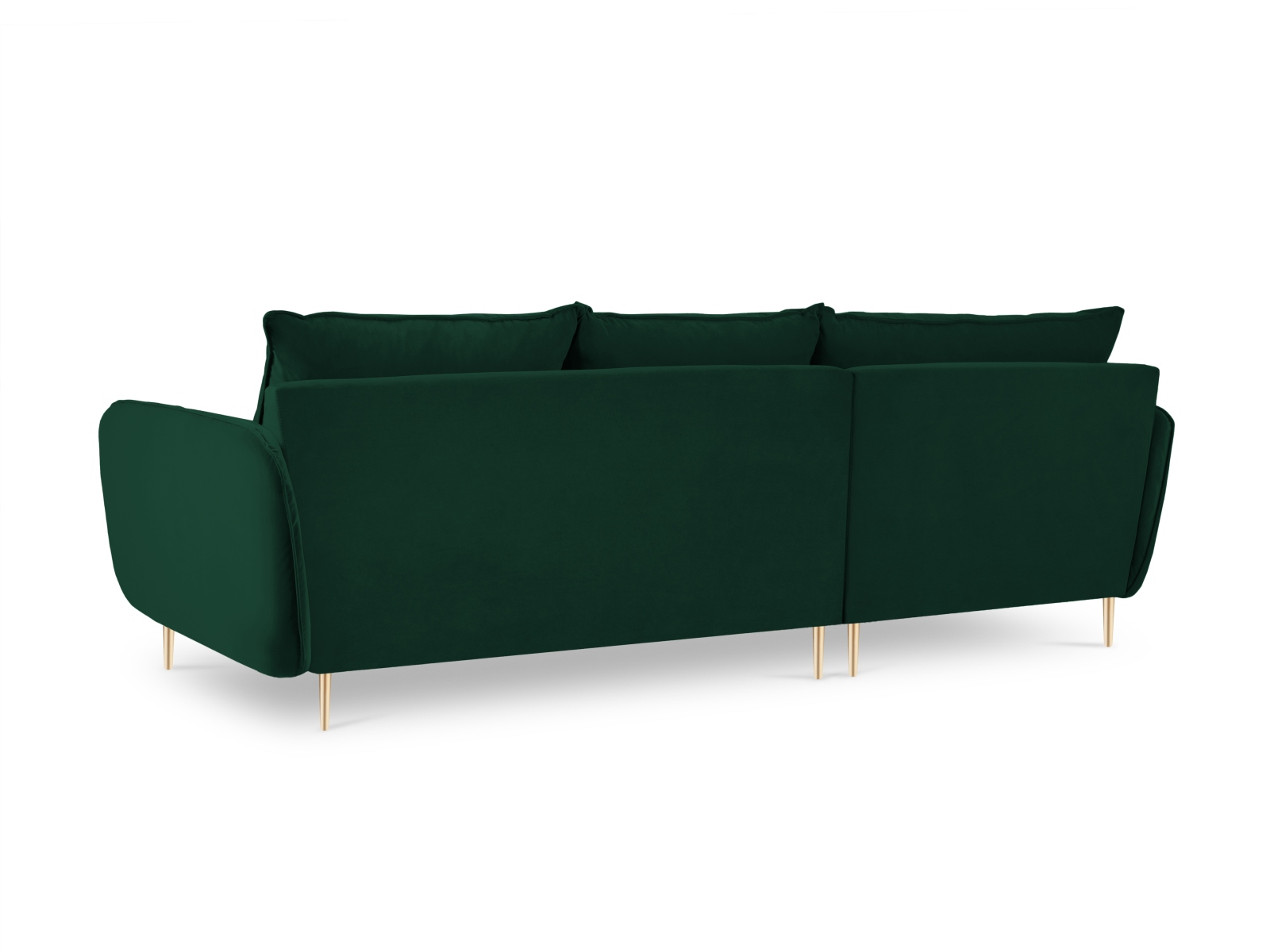 Cosmopolitan Design Ecksofa Vienna 5-Sitzer Samt Bluvel Flaschengrün Links Beine Gold