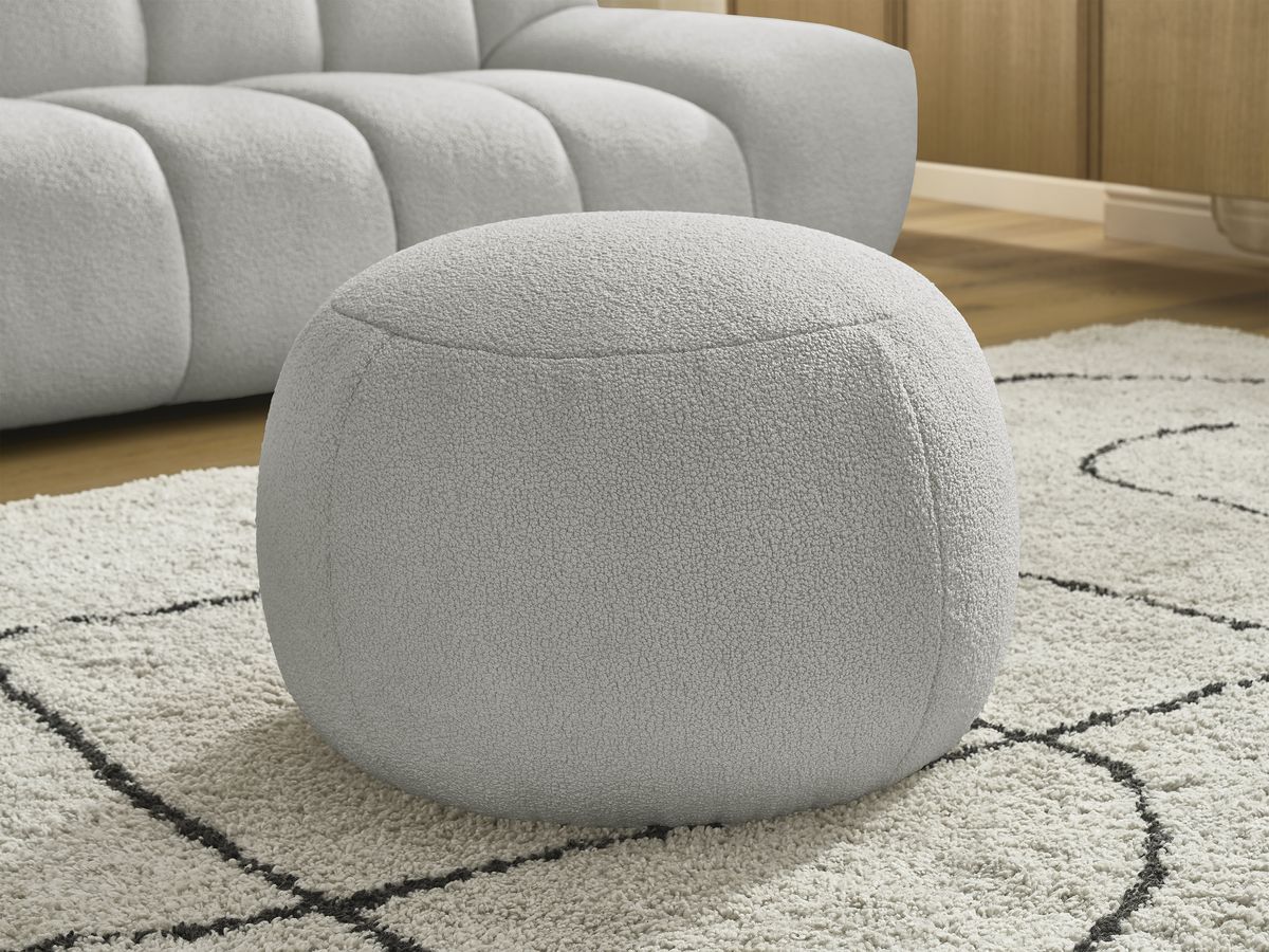 Bobochic Hayden Sofa 3-Sitzer mit Pouf 226 × 107 cm Bouclé-Stoff Hellgrau