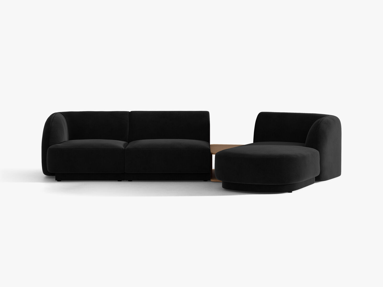 Micadoni Modulares Sofa Miley mit Recamiere 3-Sitzer Rechts Samt Bluvel Schwarz