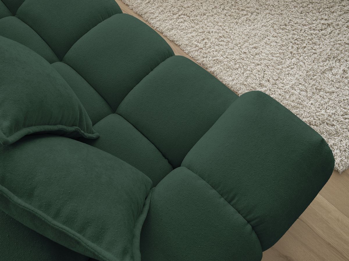 Bobochic Everest Ecksofa mit Schlaffunktion und Pouf, 10 Kissen Strukturstoff Grün Ecke rechts