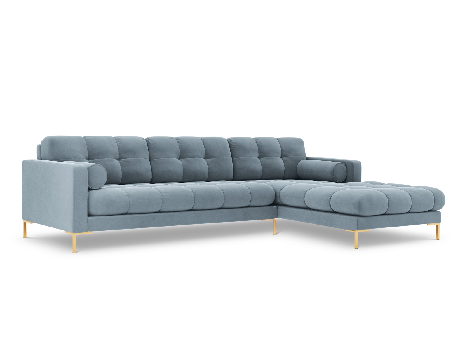 Cosmopolitan Design Ecksofa Bali 5-Sitzer Samt Bluvel Hellblau Rechts Beine Gold