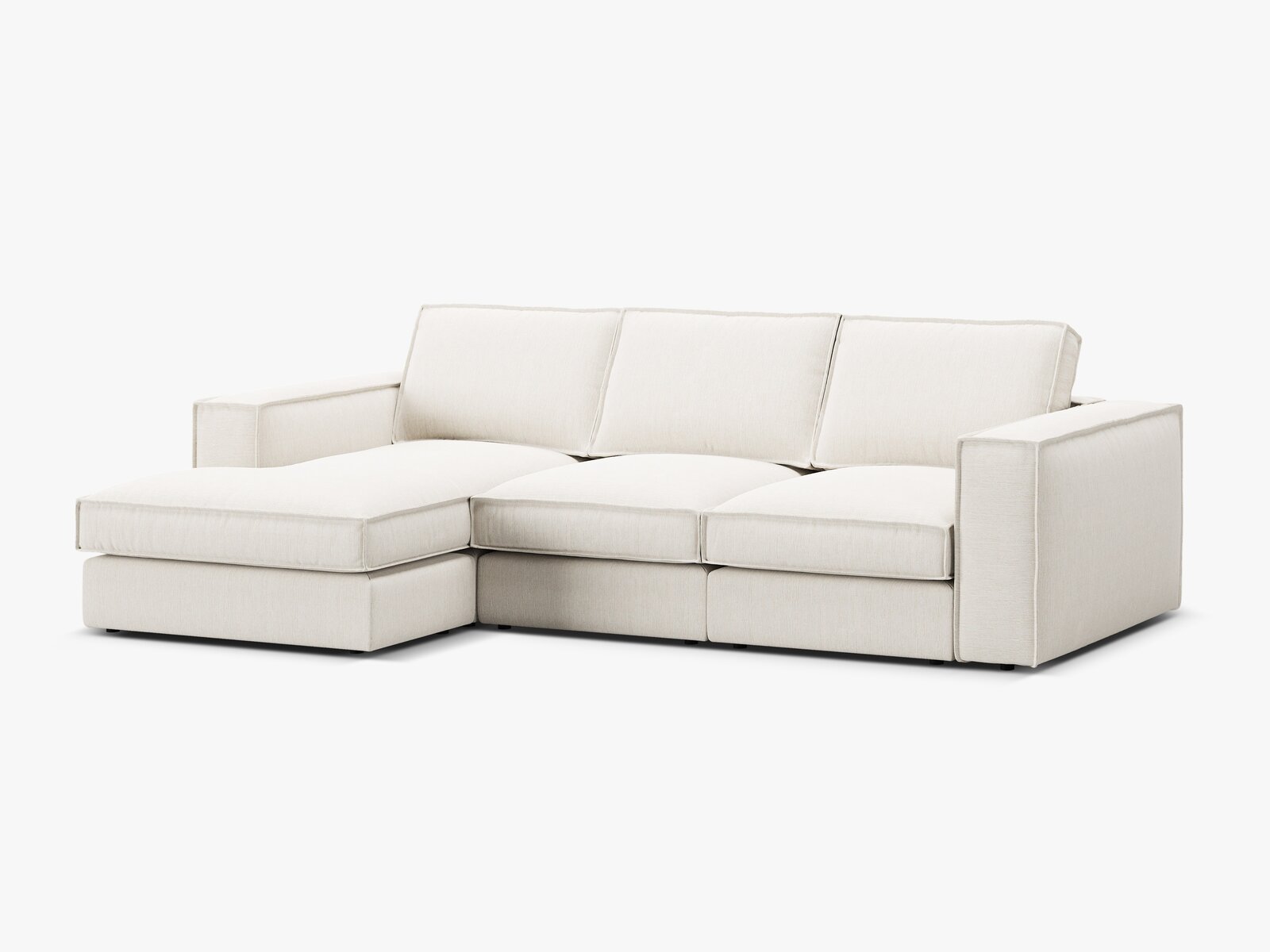 Micadoni modulares Ecksofa Pola 3-Sitzer Links Strukturierter Stoff Babel Weiß
