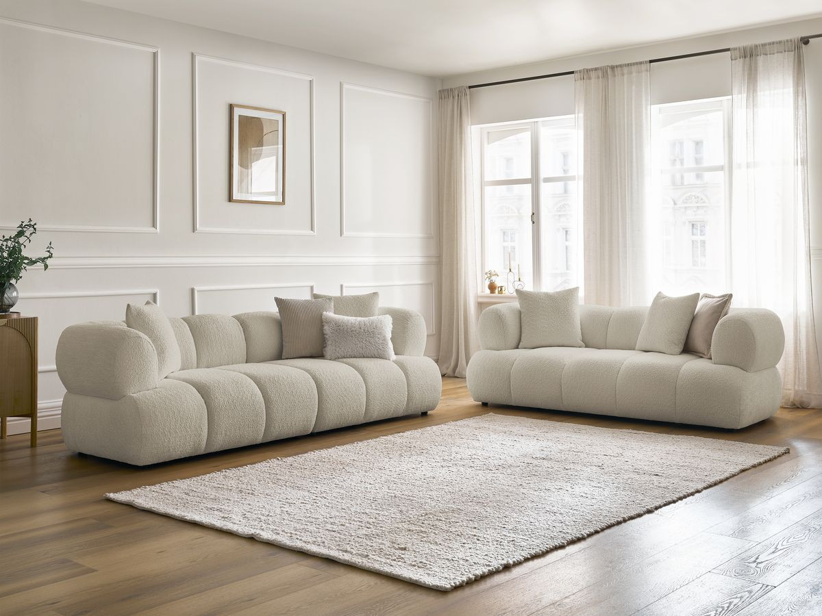 Bobochic Pamira Sofa 5-Sitzer Bouclé-Stoff Beige