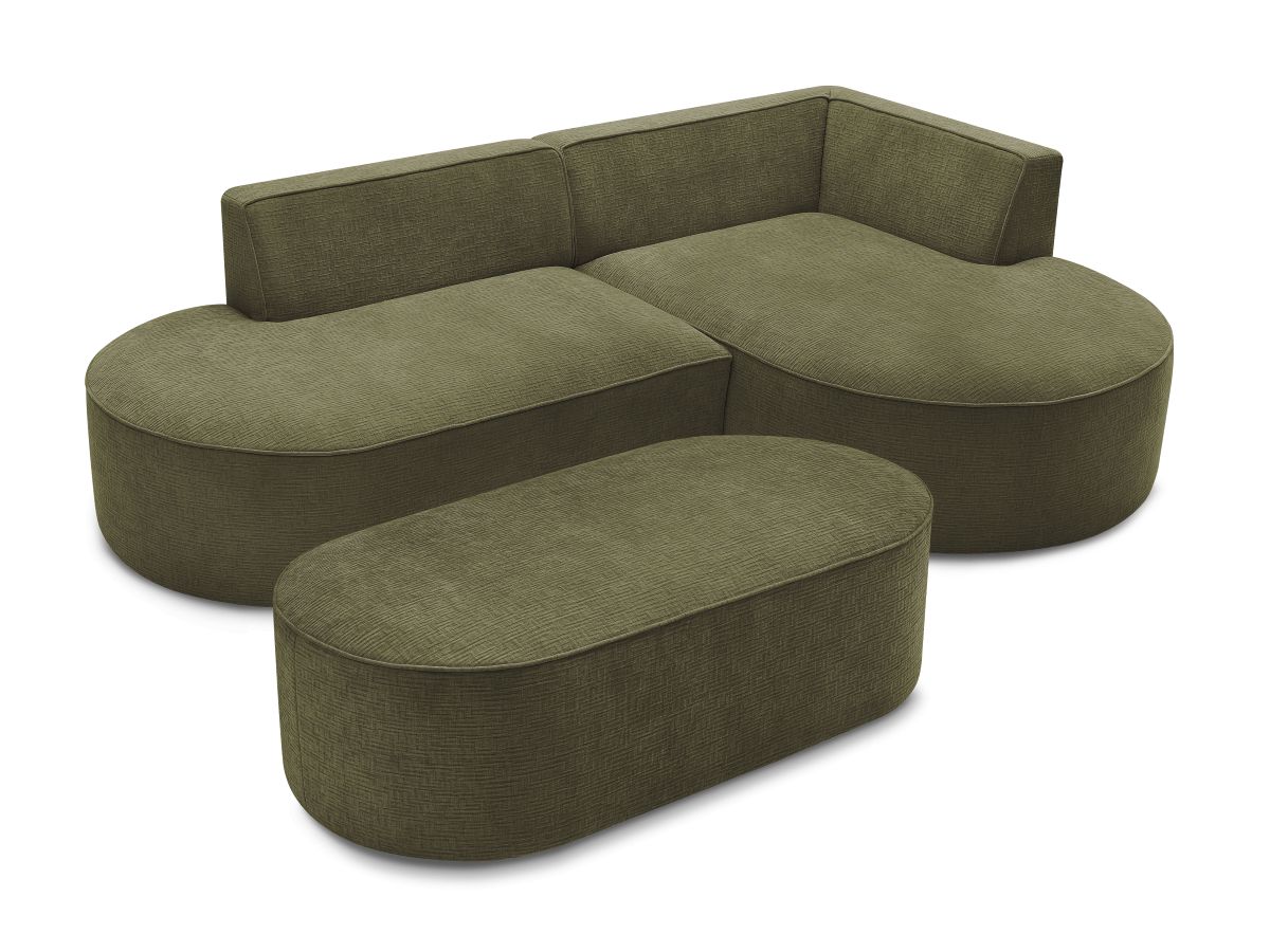 Bobochic Rousseau Ecksofa mit Pouf Strukturstoff Grün Ecke rechts