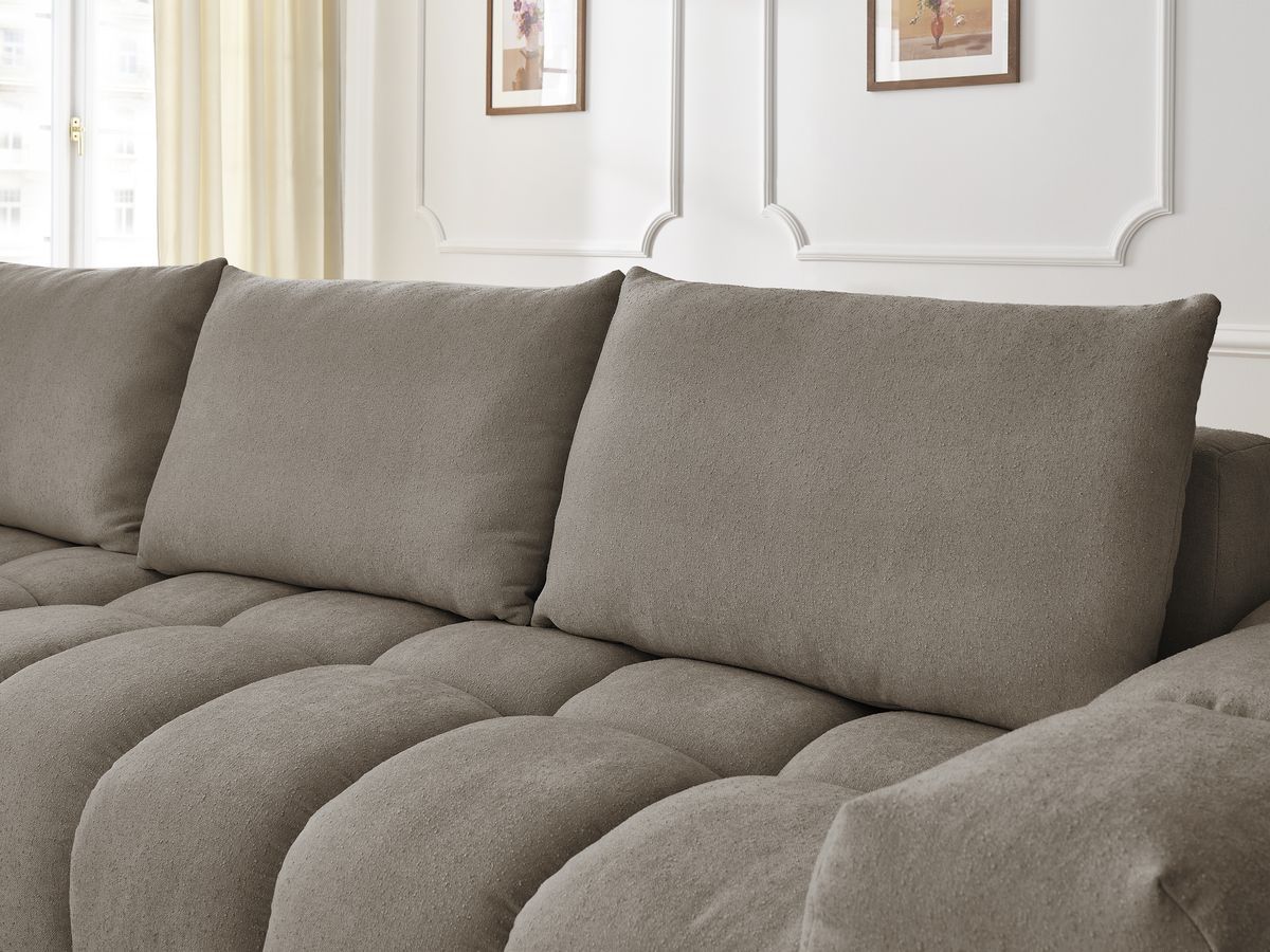 Bobochic Everest Ecksofa, 4 Kissen Strukturstoff Taupe Ecke links