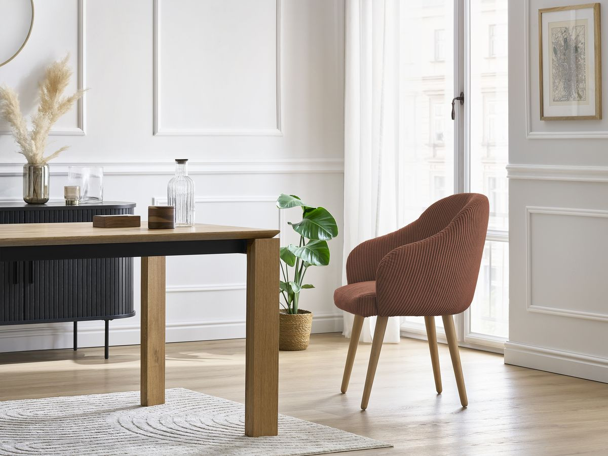 Bobochic Sophie Esszimmerstuhl 4er-Set mit skandinavischen Holzbeinen Cordsamt Orange