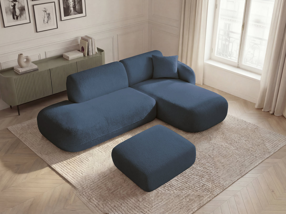 Bobochic Anda Ecksofa mit Pouf 241 × 163 cm Chenille Dunkelblau Ecke rechts